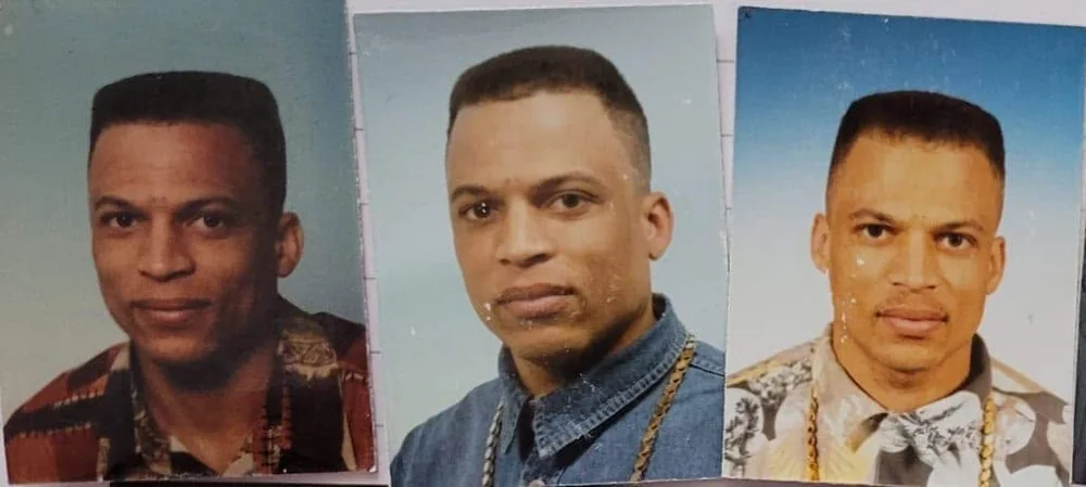 Three portrait photos of DJ Moortje from the early nineties